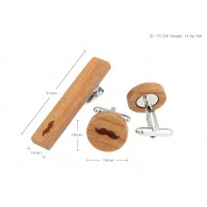 Beard pattern, natural solid wood cufflink annd tie clip suit 171224